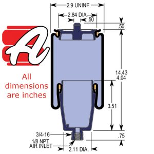 W02-358-7045 AirRide Diagram showing dimensions