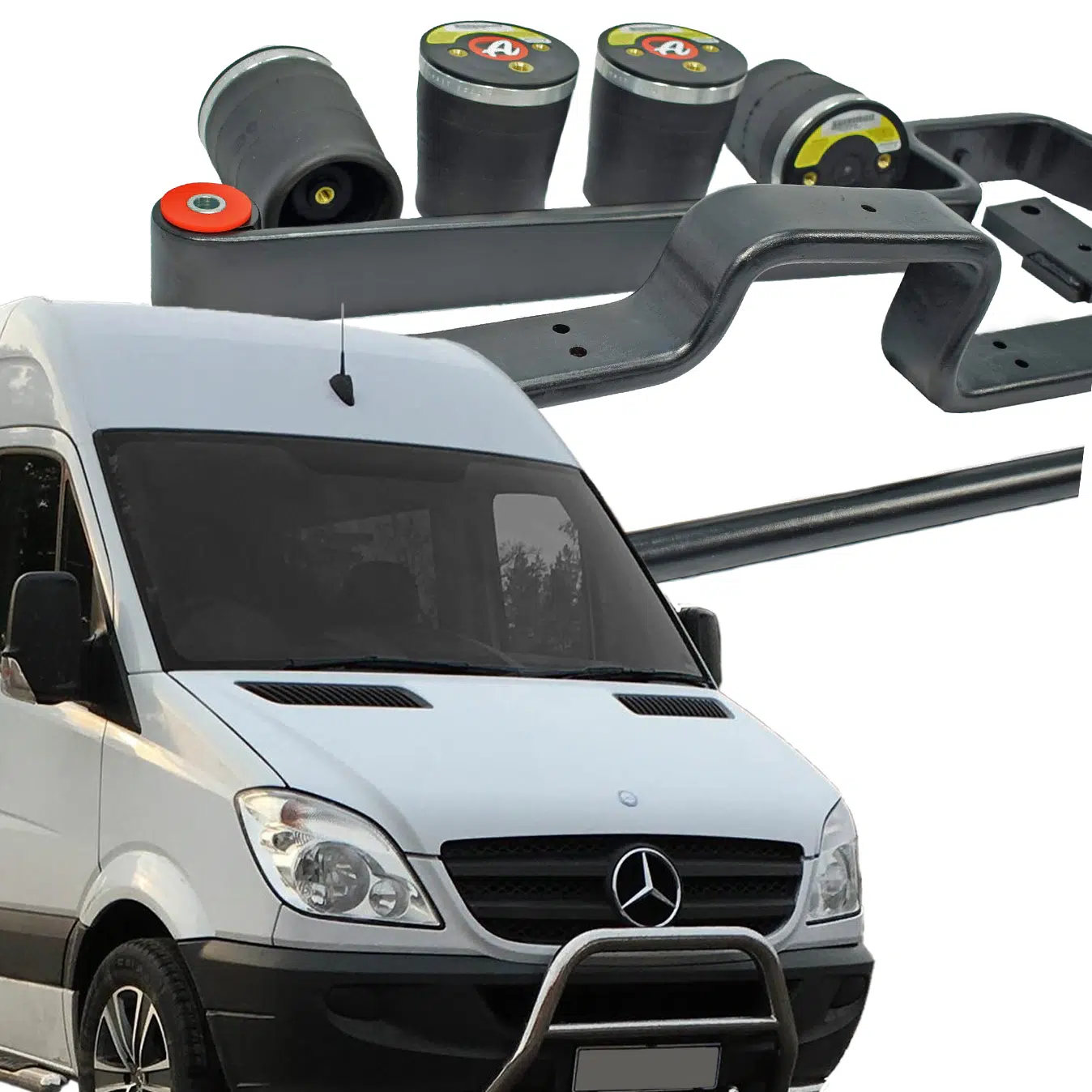 Mercedes sprinter in front of air suspension kit