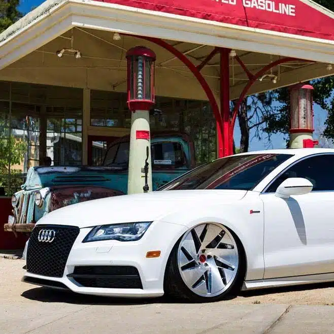Lowered Audi A6 C7 parked outside gas station