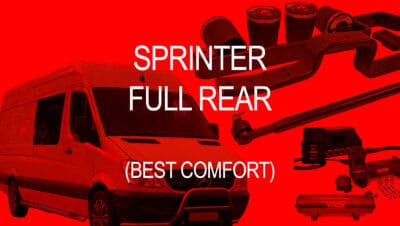 Red Image showing van, suspension and text that says Sprinter Full Rear kit for Best comfort
