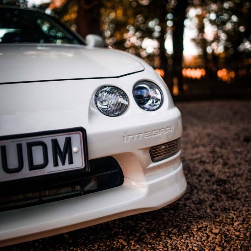 Close up of a white Acura Integra