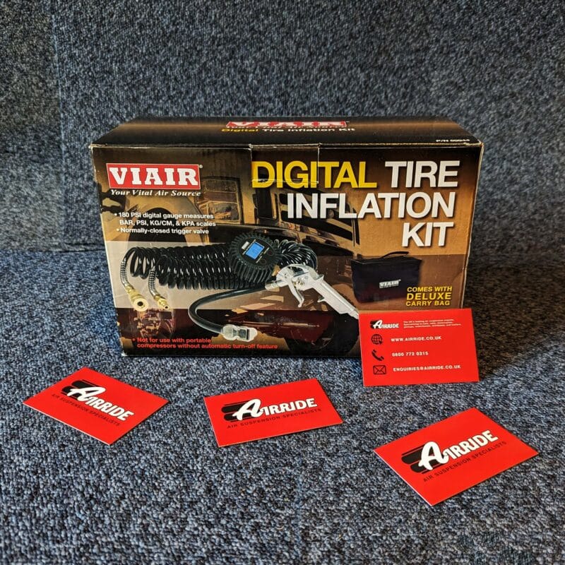 Boxed Viair digital tyre inflator kit on blue background