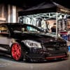 This picture shows a W176 Mercedes car which is very low due to an air suspension kit